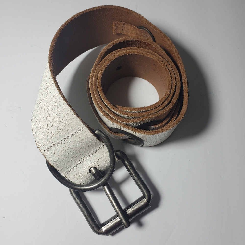 Diesel White Leather Belt with Silver Buckle